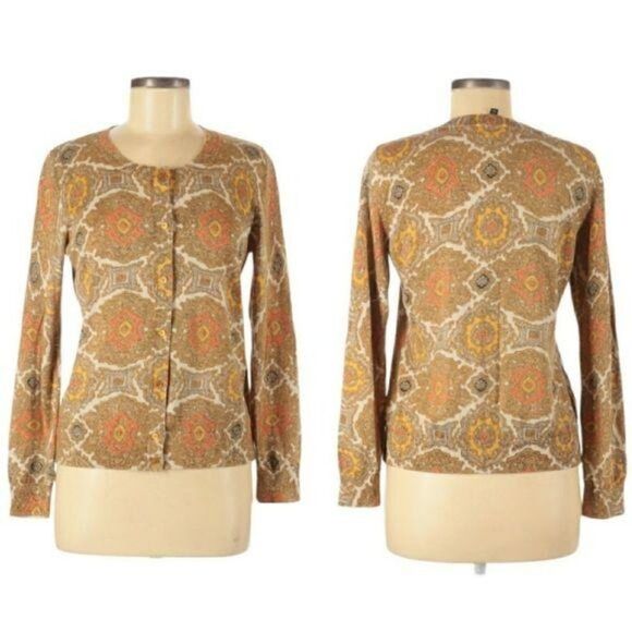 Talbots Cardigan Cotton Button Retro 70s Geek Secretary Grannycore Medallion M - Picture 11 of 11